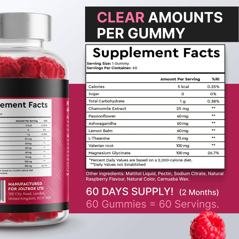 Magnesium Glycinate Sleep Gummies for Adults with Ashwagandha, Valerian Root, L-Theanine - Sugar-Free, Vegan, 60 Count