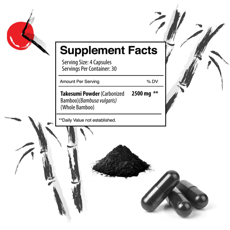[Australia] - Takesumi Activated Charcoal - 2500mg Max Dose ‚Äì Supreme Pure Activated Charcoal from Bamboo for Max Absorption, Detox & Gut Nutrition, Japanese Takesumi Activated Charcoal - 120 Vegetarian Capsules 