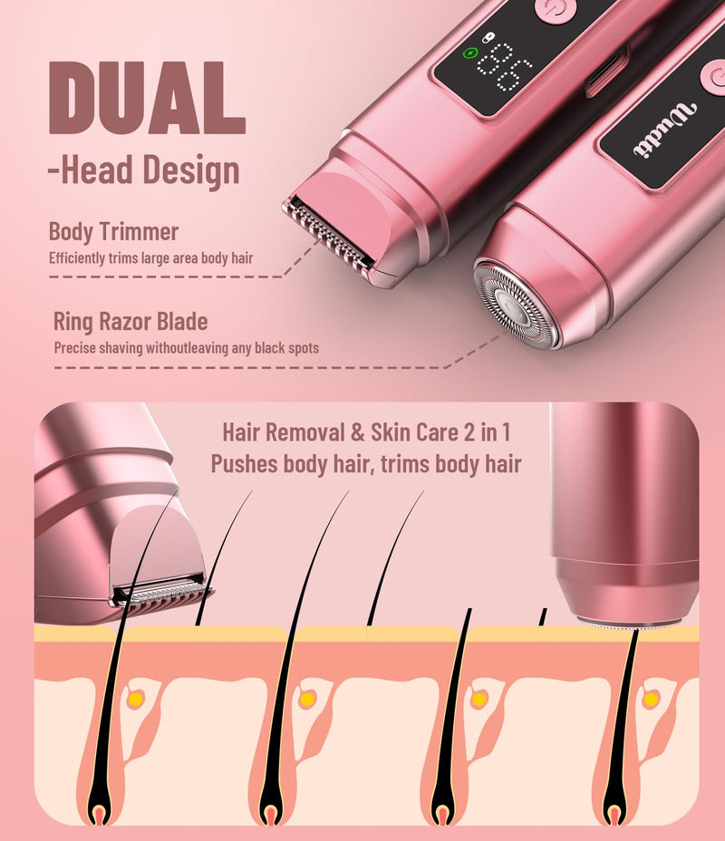 [Australia] - Electric Bikini Trimmer for Women: Razor & Shaver with Dual Heads for Body Pubic Hair, IPX7 Waterproof with LED Display - Rechargeable Lady Trimmer for Underarm Body Leg Face Gold-d 