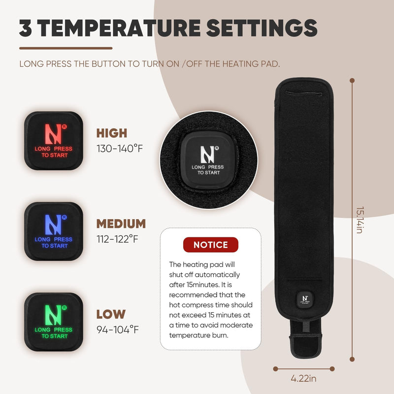 [Australia] - Aroma Season Heated Wrist Wrap, Carpal Tunnel Relief Heating Pad Cordless, Heating Wrist Hand Wrap Brace, De Quervain‘s Tenosynovitis Brace 3000 mAh Rechargeable Battery (Black) 