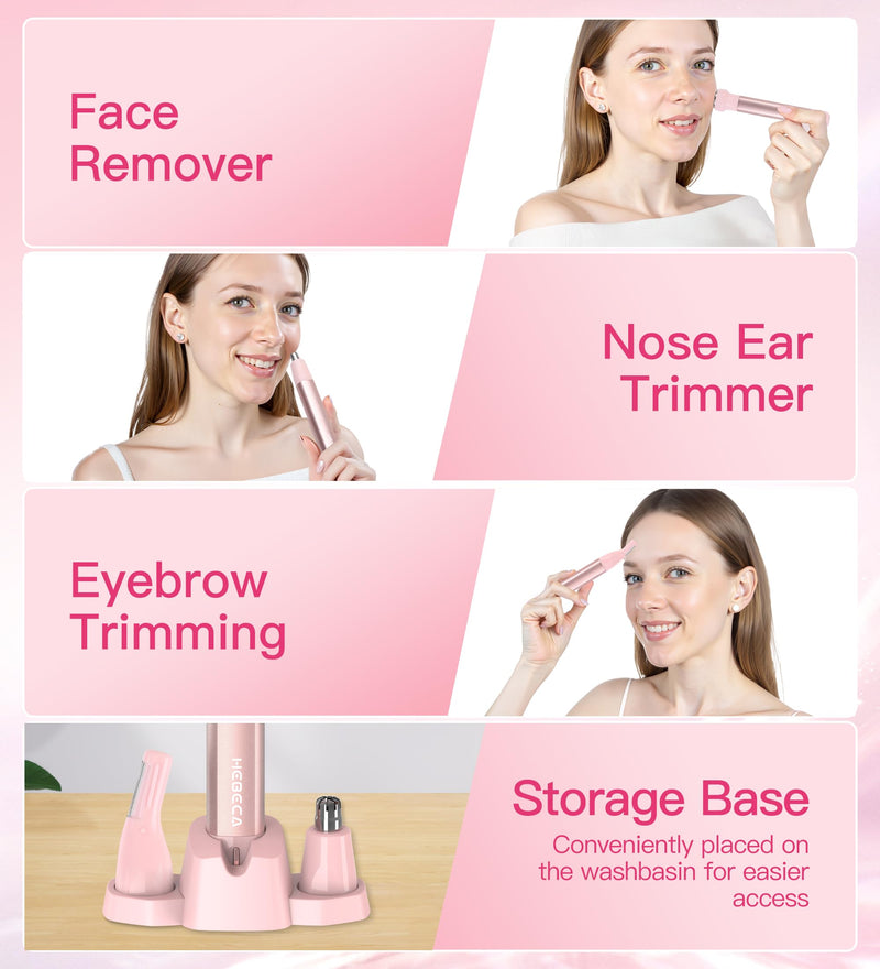 [Australia] - Nose Hair Trimmer for Women 3in1 Facial Hair Removal Trimmers with Storage Base - Waterproof, Portable USB Rechargeable with Travel Bag- Trims Nose, Ear, Eyebrow, Peach-Fuzz, Lips, Chin Face Hair 