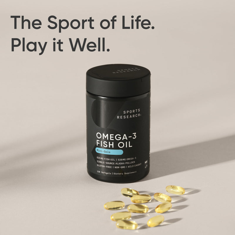 [Australia] - Sports Research Fish Oil Mini-Softgels - Easy to Swallow Omega-3 Fatty Acids from Wild Caught Alaska Pollock Supporting Brain & Heart Health - 625mg, 120 Capsules 120 Count (Pack of 1) 