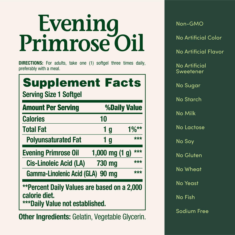 Nature's Bounty Evening Primrose Oil, Cold Pressed, 1000mg, 60 Count | Promotes Women's Health, Herbal Supplement, Gluten Free, 60 Rapid Release Softgels 60 Count (Pack of 1)