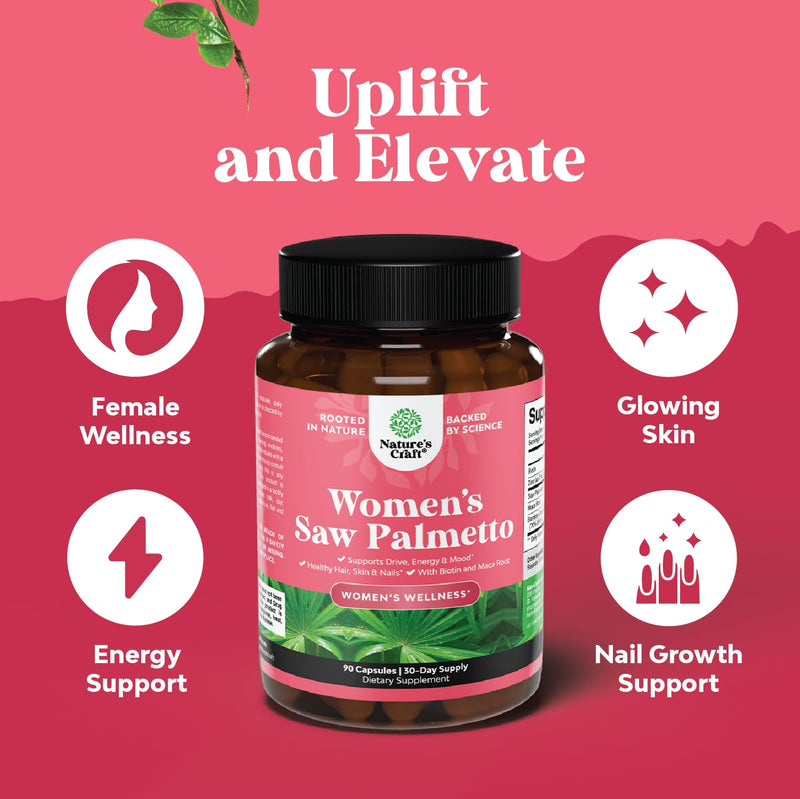 [Australia] - Extra Strength Saw Palmetto for Women 500mg - DHT Blocker for Women 30-Day Supply - Hair Vitamins for Hair Loss Supplement - Pure Saw Palmetto Extract Capsules with Maca Root & Biotin - 90 Capsules 90 Count (Pack of 1) 