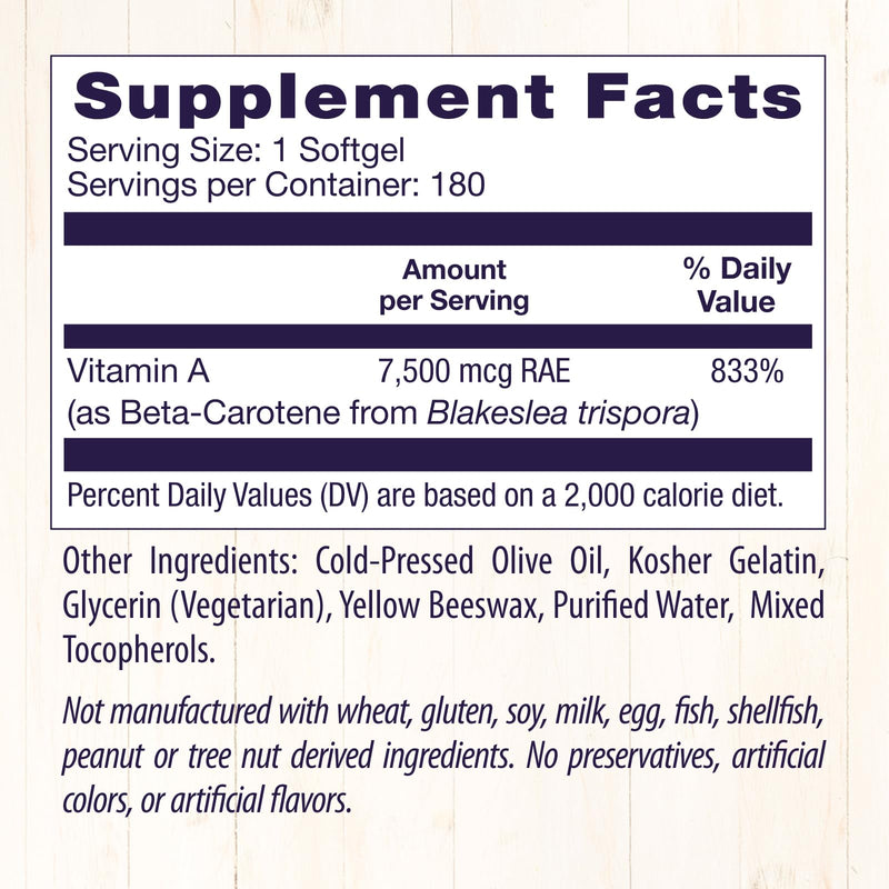 [Australia] - Healthy Origins Beta-Carotene 25,000 IU (7,500 mcg), Natural Beta-Carotene, Immune Support, Vision Support, Non-GMO, Gluten-Free, 180 Softgels 