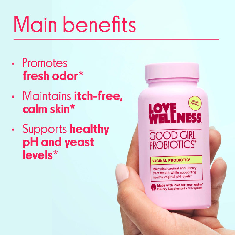 Love Wellness Good Girl Vaginal Probiotics | 9-Strain | 90-Day Supply | 9-strain probiotic, Dietary supplement, Gluten-free, Easy to take, 90 capsules 90 Count (Pack of 1)
