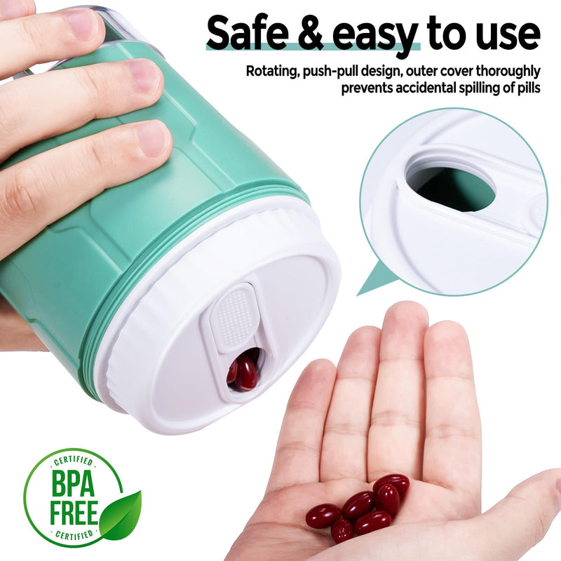 Weekly XXL Pill Organizer Bottle, Daily Pill Dispenser, Anti-Mix Design | 7 Day Portable Travel Pill Box, 21 Labels & Cleaning Brush, XXL Wide Mouth for Easy Access, Vitamin, Fish Oils, Supplement Cyan
