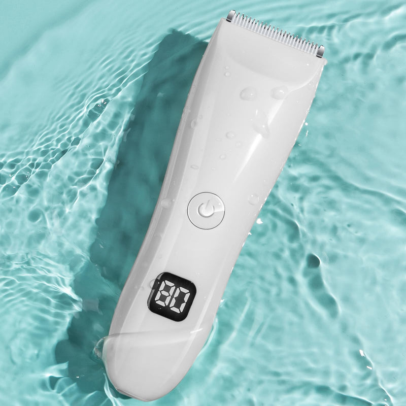 Bikini Trimmer for Women, Electric Razors for Pubic Legs Body Hair, Face Shaver Hair Trimmer Wet/Dry Body Shaver Groomer Replaceable Ceramic Blade Heads Waterproof Hair Removal, Gifts for Women White