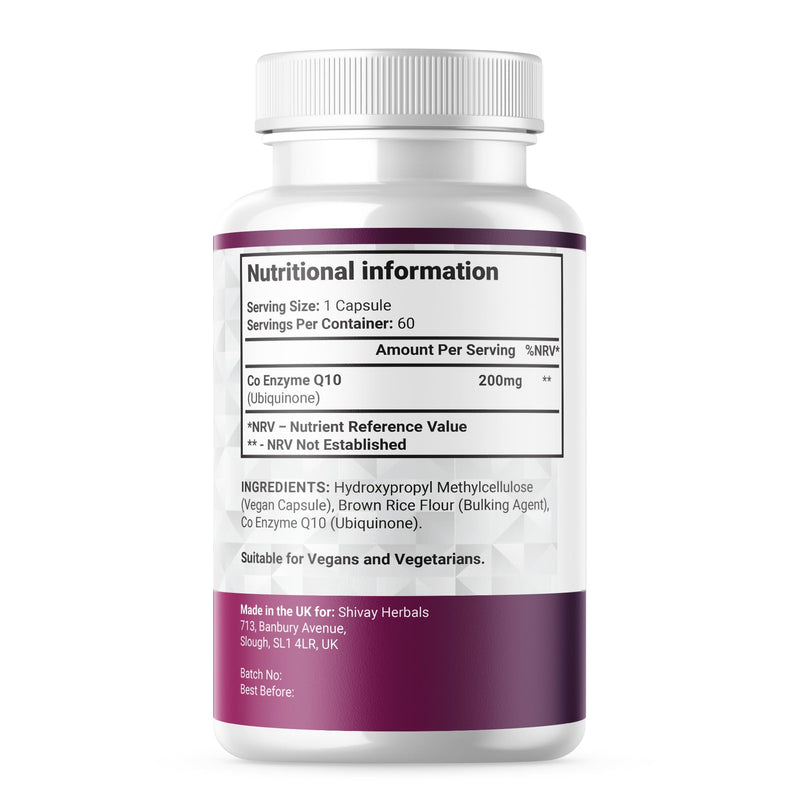 Co Enzyme Q10 200mg Per Capsule | Pure & Natural Ubiquinone | High Strength CoQ10 Vegan Capsules Supplement | Made in The UK | Shivay Herbals (120 Capsules) 120 Capsules