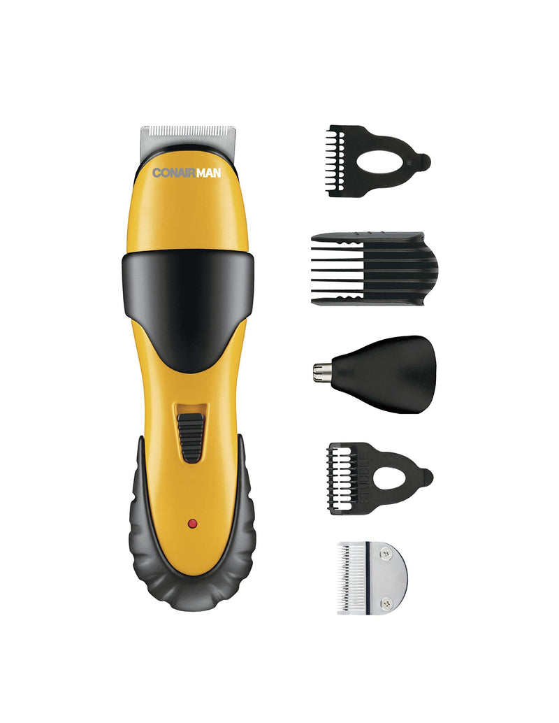 [Australia] - ConairMAN All-in-One Beard Trimmer for Men for Face, Nose and Ear Hair Trimmer,6 piece Men's Grooming Kit, Cordless/Rechargeable Yellow/Black 11 Piece Set 