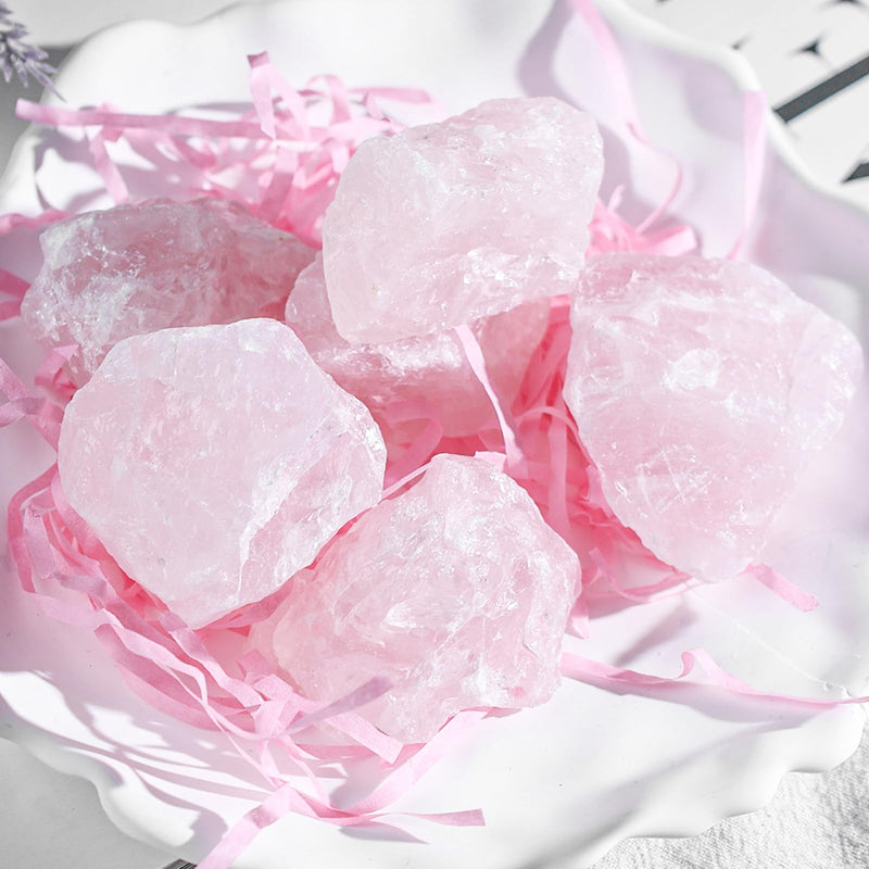 [Australia] - JOHOUSE 6PCS Rose Quartz, Natural Rough Stones Crystal Large Raw Crystals Bulk Healing Gemstones for Reiki Healing Tumbling Fountain Rocks Pink 
