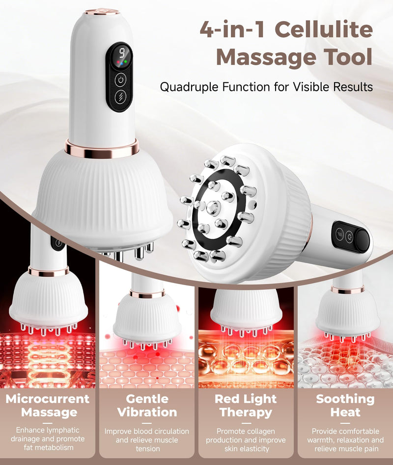Lymphatic Drainage Massager, Anti Cellulite Massage Tool, Body Sculpting Machine with Red Light Therapy, Heating, Vibration for Stretch Marks & Cellulite, Gift for Women & Men, White