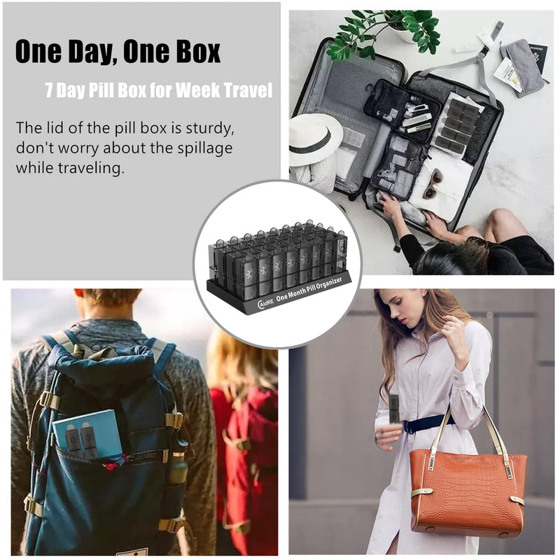 Monthly Pill Organizer 2 Times a Day, CAidRE 30 Day Pill Organizer AM PM, One Month Pill Boxes and Organizer, 31 Day Pill Organizer with Weekly Pill Holder for Fish Oil, Vitamins, Supplements, Black