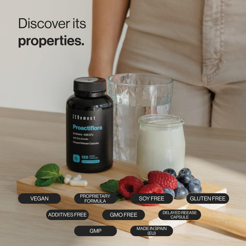 Probiotics and Prebiotics for Gut Health, 120 Delayed-Release Capsules – 20 Strains (40 Billion CFU) per Dose + Inulin + Zinc – Digestive Support and Immune System – Vegan – Zenement