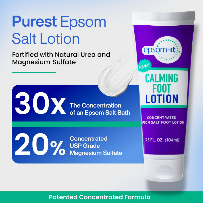 Epsom-IT Calming Foot Magnesium Lotion, Epsom Salt with Urea, 3.5 Fl Oz | 100% Pure Magnesium Sulfate, Greaseless, Fragrance-free, Topical Cream for Tired Feet & Ankles, Tough Skin and Cracked Heels 3.5 Fl Oz (Pack of 1)