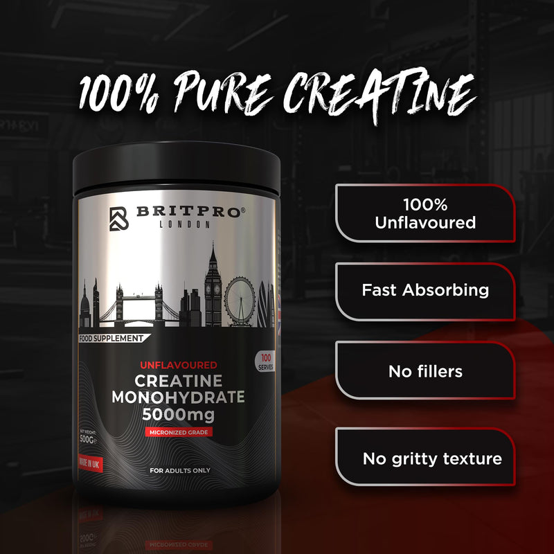 Creatine Monohydrate, Unflavoured 500g - Ultra-Micronised Creatine - Lean Muscle, Strength & Endurance - Fast Absorption, Zero Fillers - Premium Quality - Made in the UK 500 g