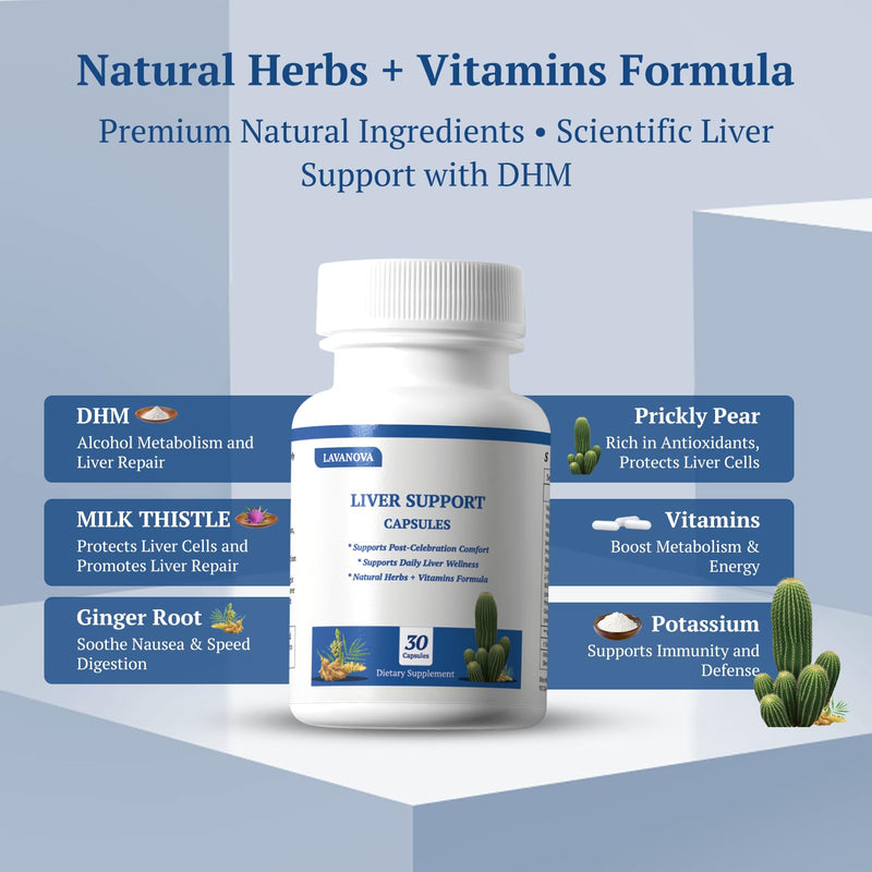 DHM Pre-Drink & Liver Support Supplement with Dihydromyricetin, Milk Thistle & L-Cysteine – Hangover Support, Alcohol Recovery, Liver Detox & Hydration Formula with Vitamins B, C, E – 30 Capsules