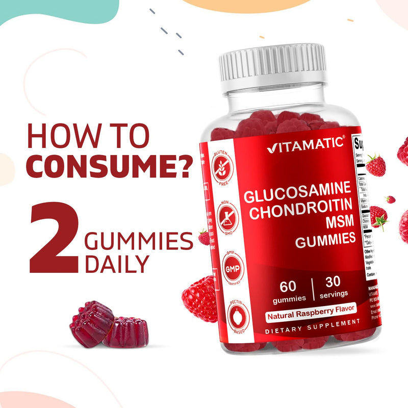 [Australia] - Vitamatic 2 Pack Glucosamine Chondroitin Gummies with MSM & Vitamin E - Joint Support - 60 Pectin Based Gummies 