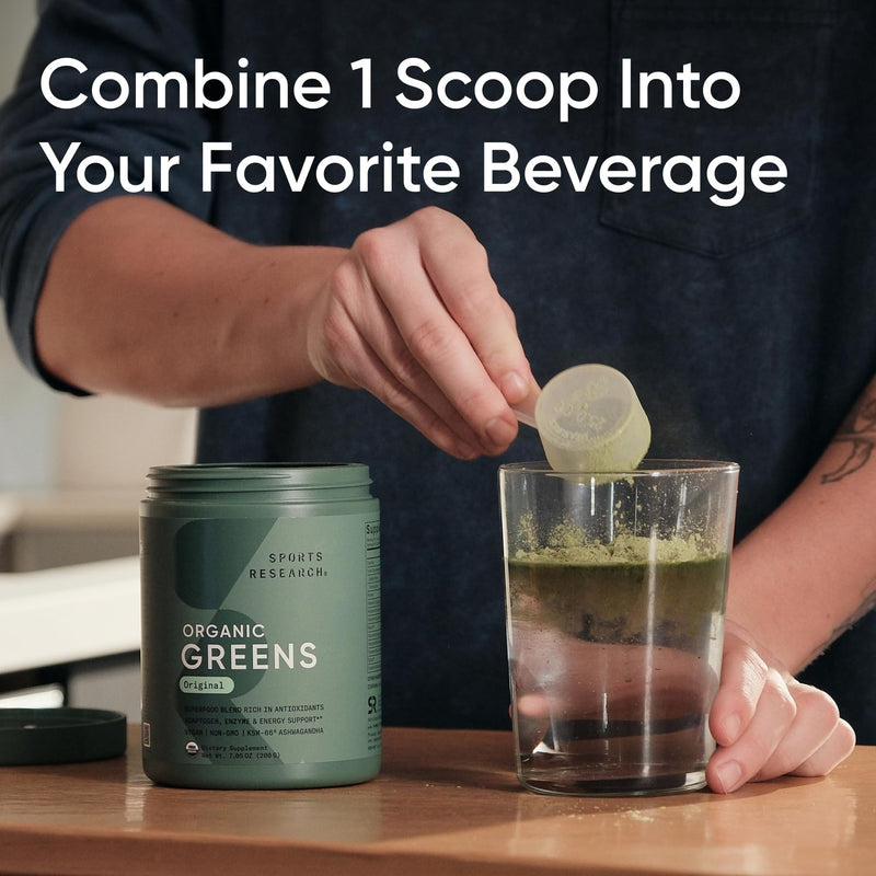 [Australia] - Sports Research¬Æ Organic Greens Superfood Powder w/Spirulina & Chlorella, Adaptogens, Enzymes, Probiotics & 8 VIT Bs for Gut & Mood Support* - Vegan, Sugar-Free & Low-Cal Original 20 Servings 7.05 Ounce (Pack of 1) 