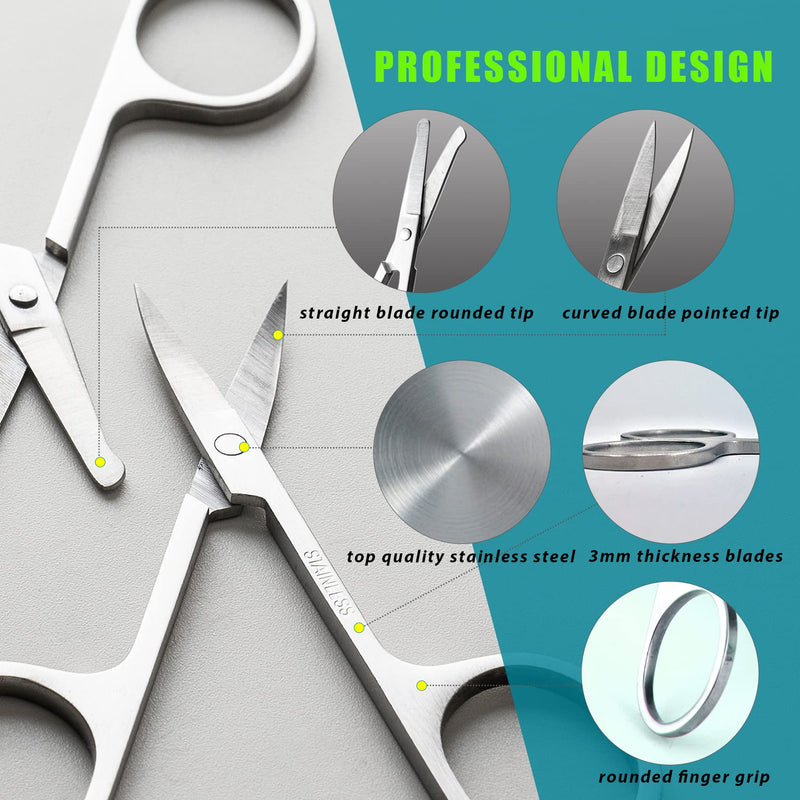 [Australia] - Small Grooming Scissors for Men and Women - Eyebrow, Nose Hair, Mustache, Beard Eyelashes, Ear Trimming Kit - Curved and Rounded Safety Tip for Cutting Hair - Stainless Steel 2 Pack 
