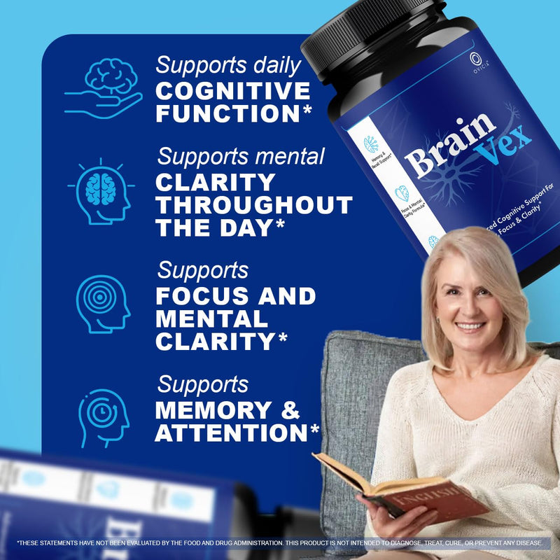 Brain Vex Capsules - BrainVex Pills with All Natural Ingredients, Advanced BrainVex Capsules Overall Health and Wellness Vitamin Supplement Formula for Max Strength, 60 Capsules for 1 Month