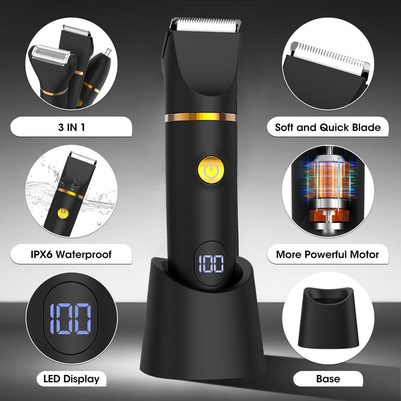 [Australia] - Manscape Body Hair Trimmer for Men: Pubic Hair Trimmer, 3 in 1 Versatile Electric Shaver for Groin,Face,Beard,Nose,Waterproof Body Groomer with Ceramic Blades, Mens Gifts Black-388 