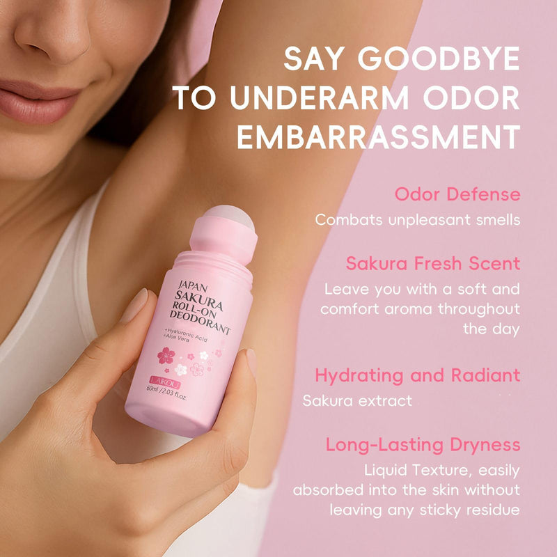 Roll-On Cherry Blossoms Deodorant Stick, Whole Body Deodorant for Women Infused with Vitamin C & Aloe, Lasting Odor & Sweat Protection, Moisturizing Gentle Formula for Smooth Skin, 60g