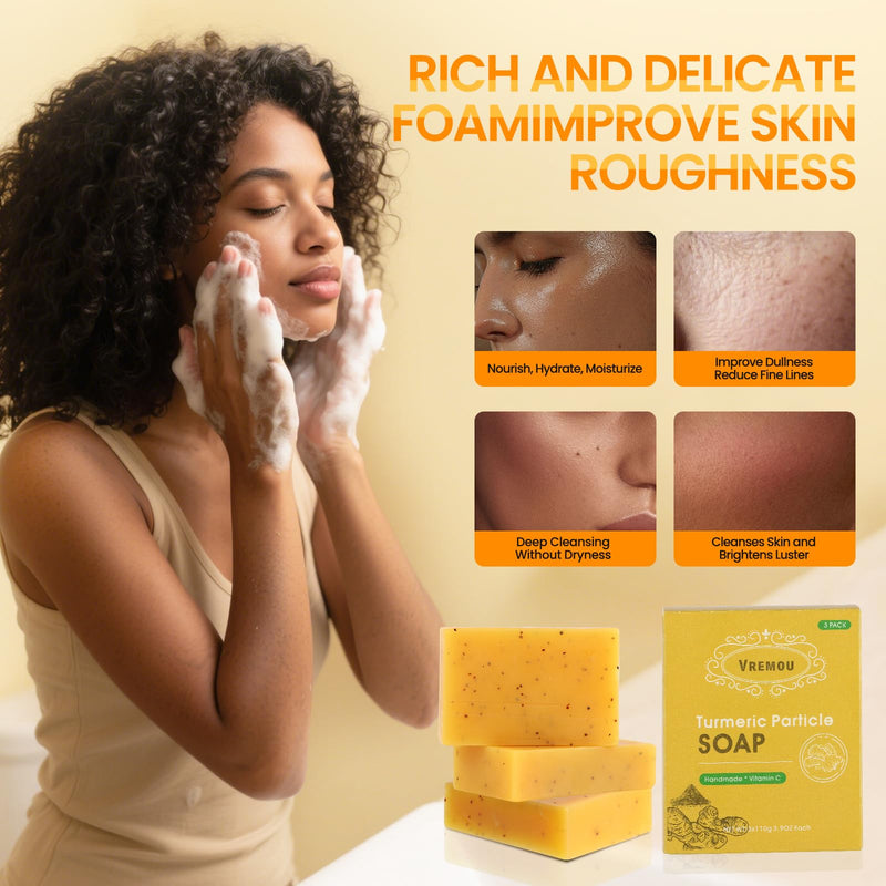 3Packs Turmeric Soap Bar, Organic Tumeric Soap for Face and Body,with Vitamin C, E for All Skin