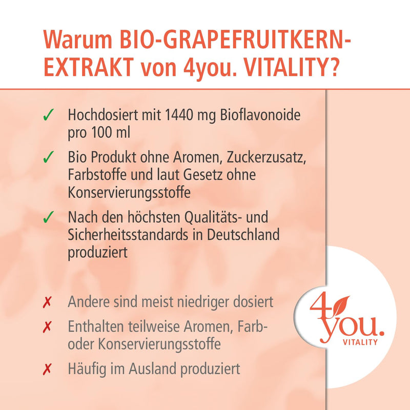 [Australia] - 4you. VITALITY organic grapefruit seed extract 100 ml - extra high dose: 1440 mg bioflavonoids per 100 ml - organic grapefruit extract from seeds and peels - vegan - produced in Germany 