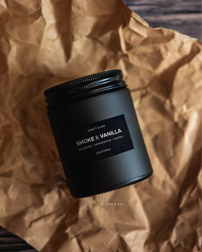 [Australia] - Craft & Kin Smoke & Vanilla Candle | Scented Candles for Men | Masculine Candle | Soy Candle | Scented Candle for Home Scented | Black Candles | Long Lasting Candles with 45 Hour Burn Time 7.6oz Black Jar - 7.6oz 