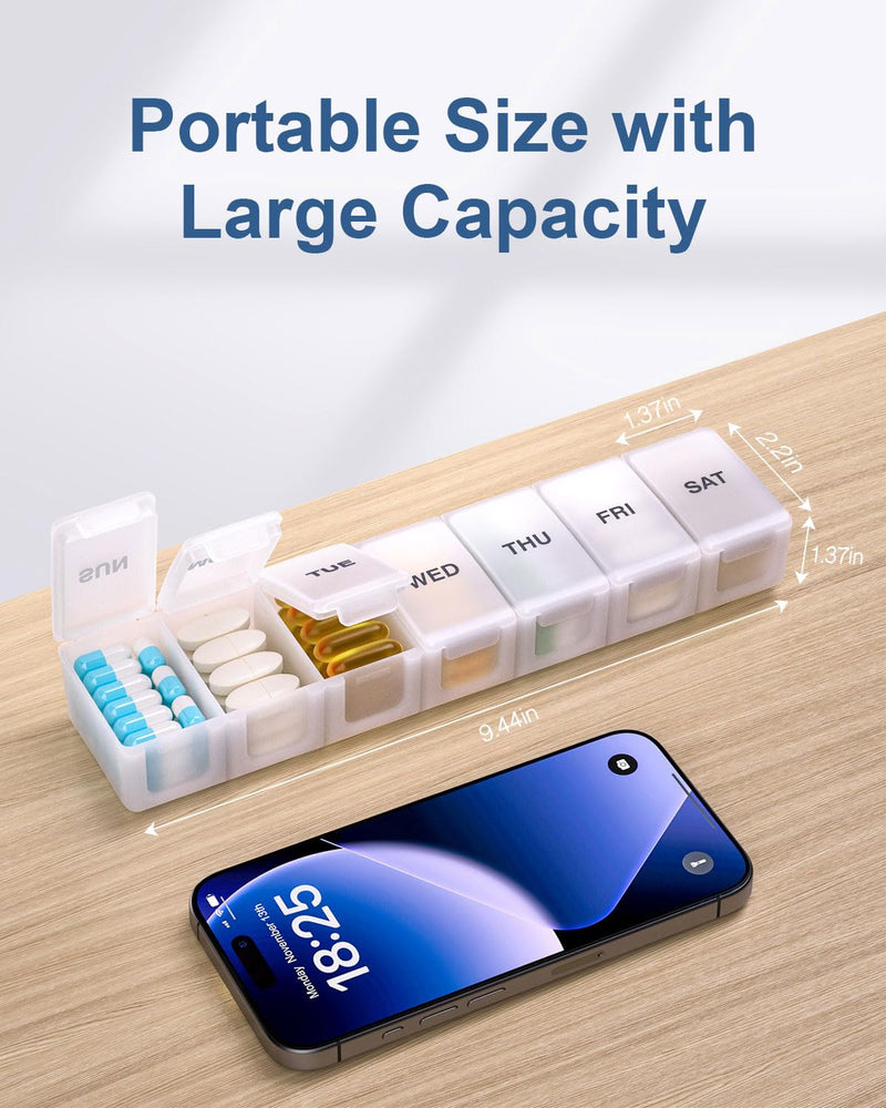 [Australia] - Extra Large Pill Organizer Weekly, KAPENS Daily Pill Case Box Large Capacity Compartments, 7 Day Pill Containers for Medicine Supplements Vitamin Fish Oil White 