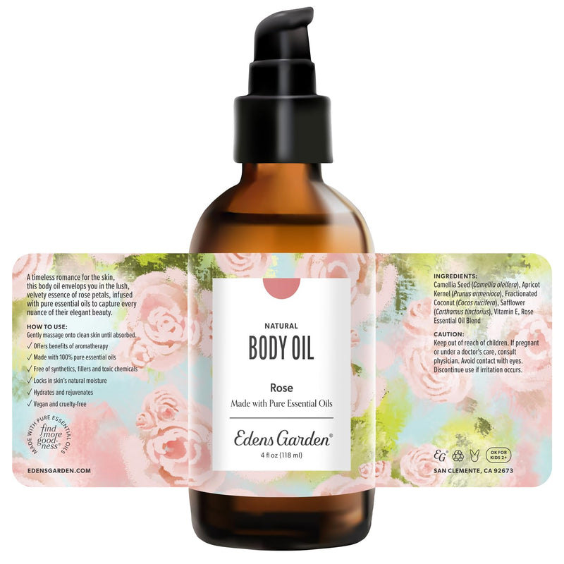 Edens Garden Rose Body Oil – Bath, Body & Massage Oil with Pure Essential Oils & Vitamin E, Moisturizing Floral Aromatherapy for Skincare, 4 fl oz (118 ml) 4 Fl Oz (Pack of 1)