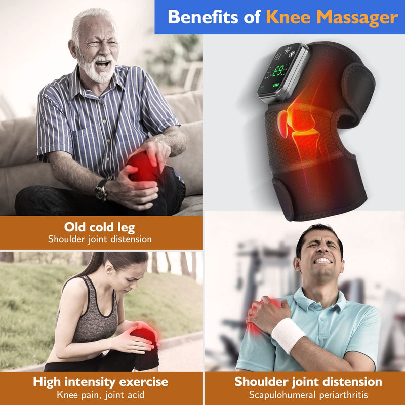 Cordless Heated Knee Massager, Knee Massager with Heat, Knee Massager for Pain Relief, Knee Heating Pad for Knee Pain Relief, FSA Eligible HSA, Heated Knee Brace Wrap, Black