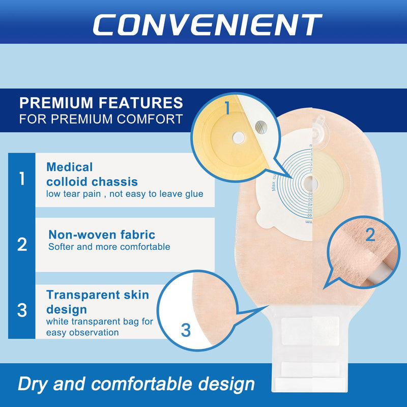 [Australia] - Colostomy Bags 20 Pack, Ostomy Bags,One-Piece Drainable Pouches with Closure for Colonoscopy Ileostomy Stoma Care, Cut-to-Fit, Max 65mm 