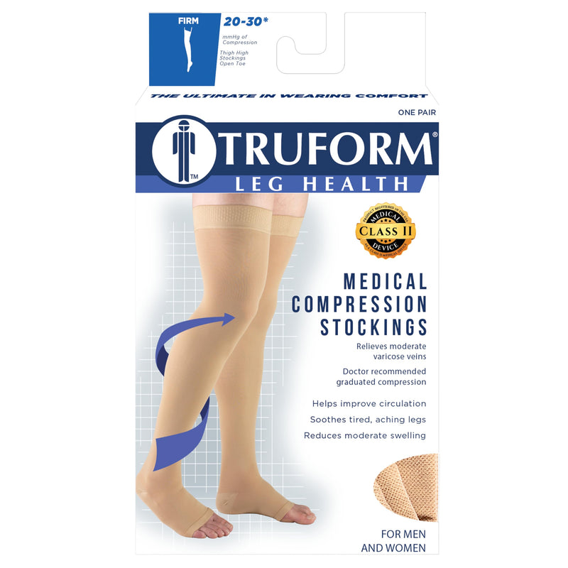 [Australia] - Truform 20-30 mmHg Compression Stockings for Men and Women, Thigh High Length, Dot-Top, Open Toe, Black, Medium Medium (1 Pair) 
