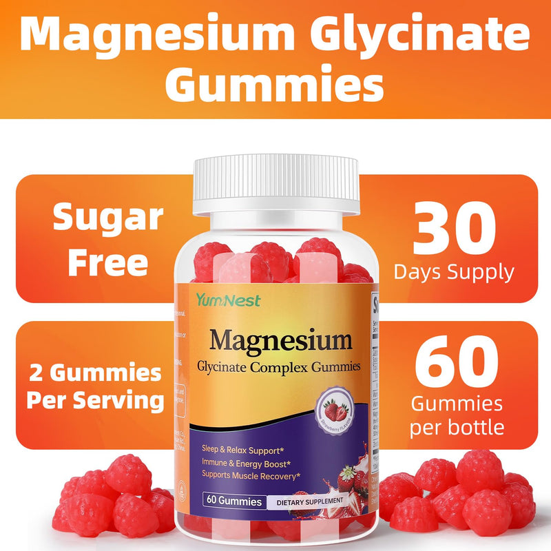 Magnesium Glycinate Gummies, 120 Count | Sugar Free Magnesium Glycinate, Citrate, Malate Blend Gummies for Adults with Vitamin C, B6, Zinc, Vegan