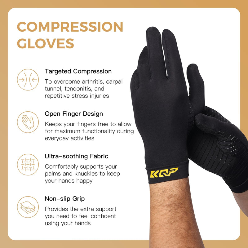 Compression Gloves For Pain Relief，1 Pair, Copper Infused Arthritis Glove, Whole-finger Medium 1pair-whole