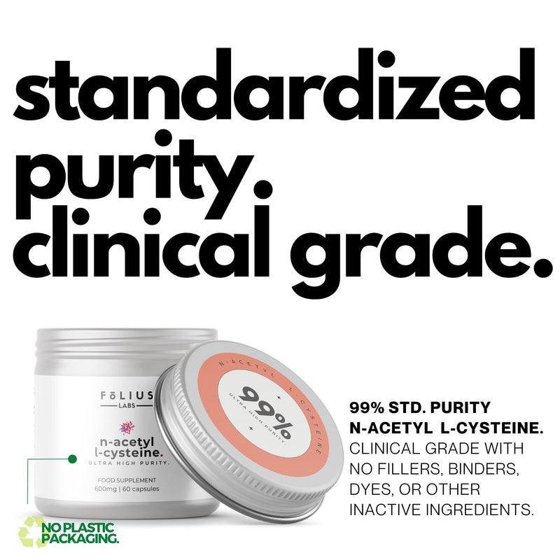 FOLIUS LABS Clean Label N-Acetyl L-Cysteine (NAC) 600mg Supplement – 60 Veg Capsules 60 Caps