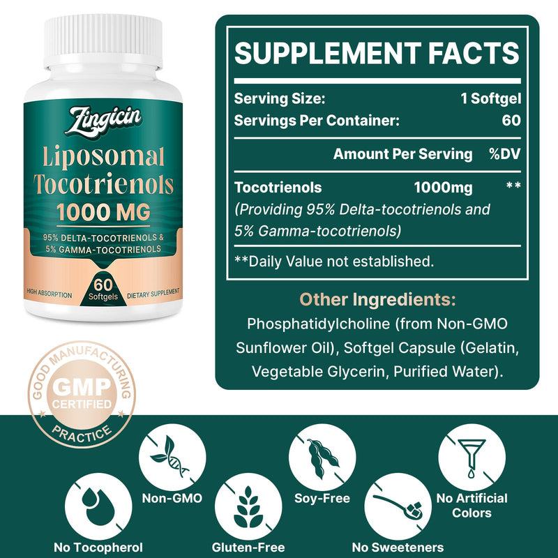 [Australia] - Vitamin E Tocotrienols - Liposomal Vitamin E Oil 1000mg, Highly Absorbable Delta Tocotrienol and Gamma Tocotrienol, 60 Softgels 60 Count (Pack of 1) 