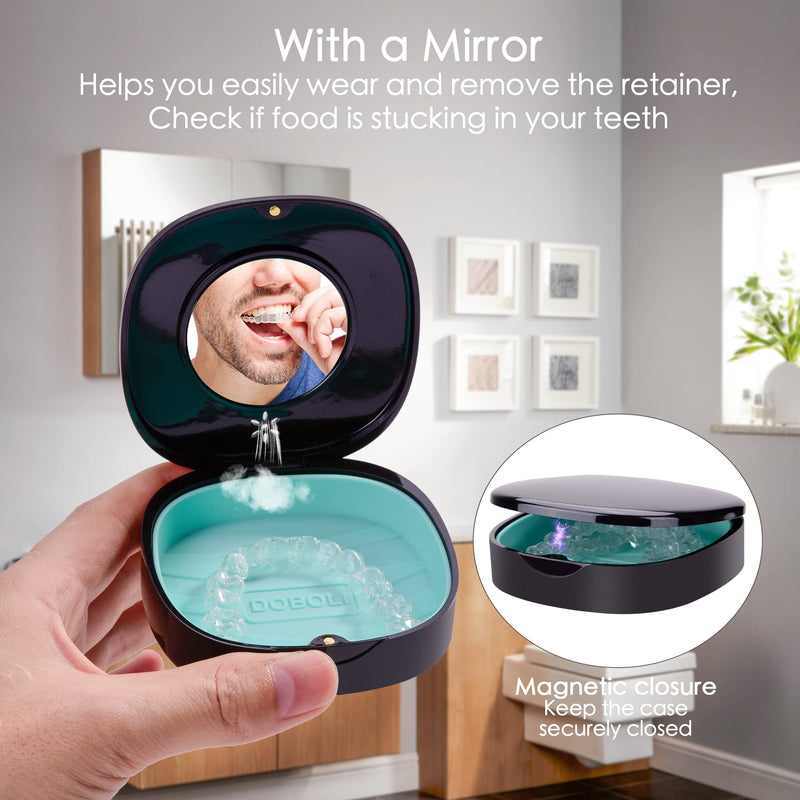[Australia] - Doboli Retainer Case, Slim Aligner Case with Vent Holes, Compatible with Invisalign, Mouth Guard Case, Cute Retainer Case with Retainer Removal Tool and Brush, Travel Essentials Black 