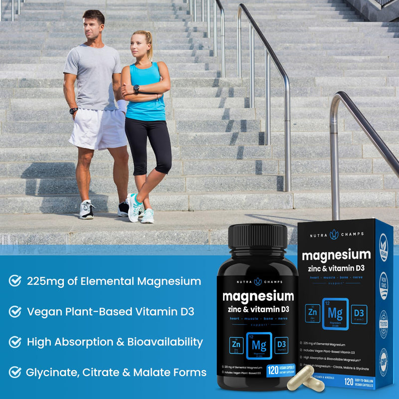 NutraChamps Magnesium Zinc & Vitamin D3 Capsules and Omega 3 Fish Oil Capsules 2 Pack Bundle