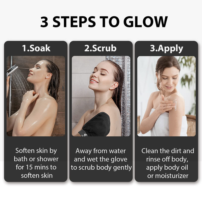 [Australia] - Yiclick Korean peeling gloves, peeling glove for bathroom - peeling glove body peeling - dead skin remover for men and women - exfoliating glove, peeling, body scrub (Black) Black 