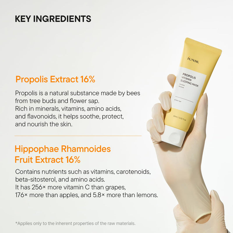 IUNIK Propolis Vitamin Sleeping Mask - Overnight Mask 2.02 fl oz | Propolis Vitamin C & Centella Moisturizer for Barrier Care & Radiant Skin, Firm-Looking Skin