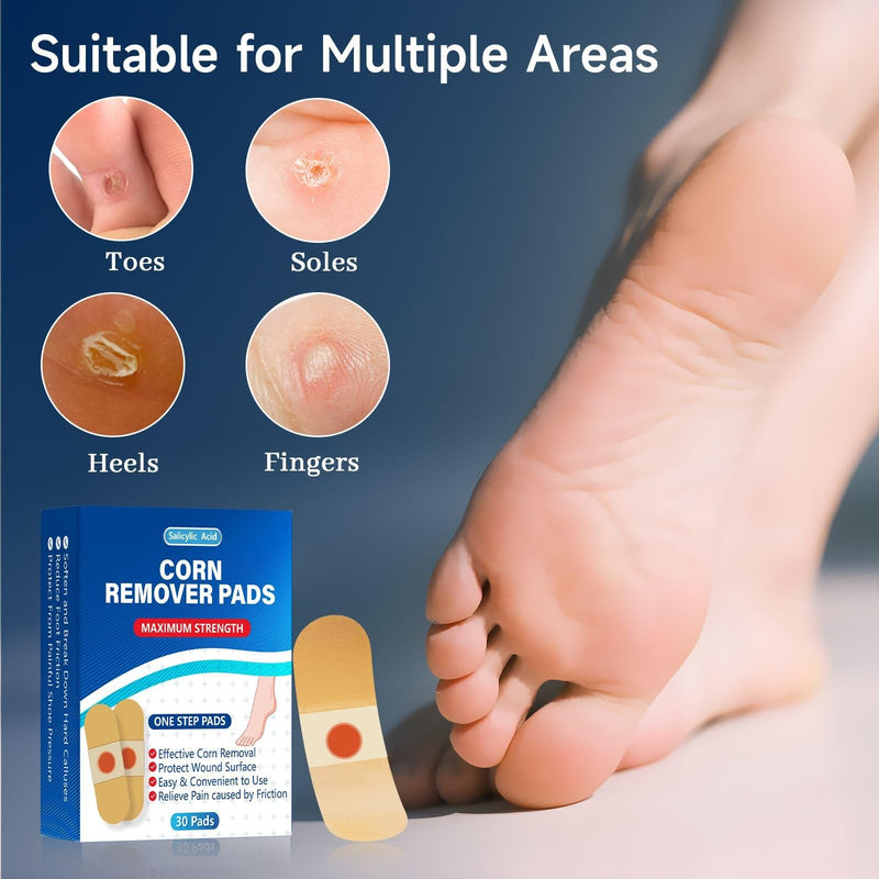 [Australia] - QIYANA Corn Remover Pads for Feet and Toes, 30 Pack Extra Strength 40% Salicylic Acid Medicated Patches, Effective Treatment for Small Callus and Dead Skin 30 Count (Pack of 1) 