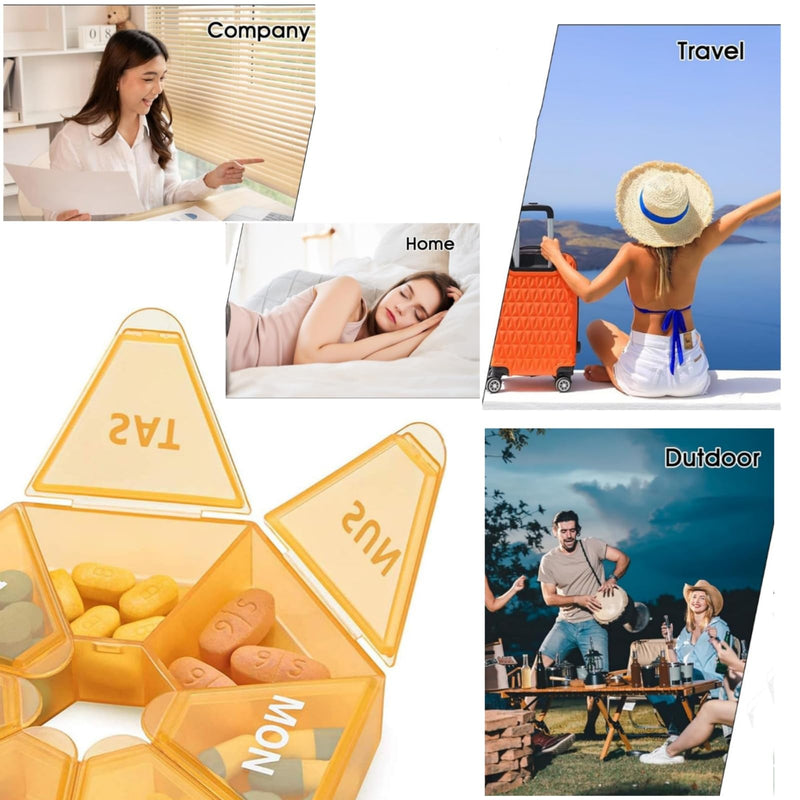 Weekly Pill Organizer, 2 Pack Box, BPA Free Medicine Case, Medicine Pills Box for Supplements, Medication, Vitamins and Fish Oils, Daily Travel Pill Box 7 Day. ﻿ 7ge-orange