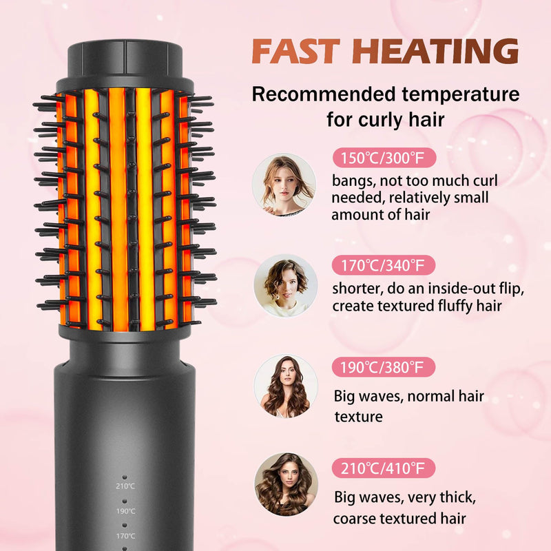 [Australia] - 3-in-1 Cordless Hair Styler: Curling Iron, Heated Brush & Straightener - Portable Rechargeable for Women (Black) Black 