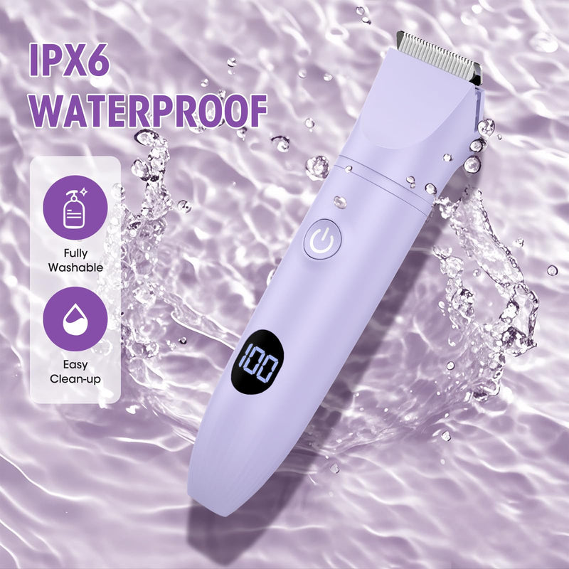 [Australia] - Lanumi 3 in 1 Bikini Trimmer for Women Rechargeable Electric Razors Wet/Dry Pubic Body Hair Trimmer Facial Hair Remover IPX6 Waterproof LCD Display Purple 