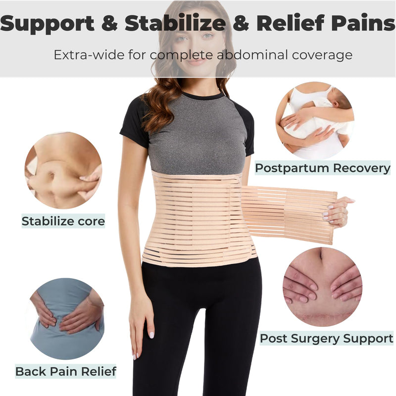Women Abdominal Binder for Post-Surgery Recovery, Postpartum Belly Band Must-Have for Postpartum Moms - Ideal for C-Section, Hysterectomy, Liposuction, and Tummy Tuck (Beige, Large) Beige