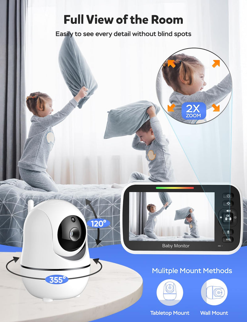 [Australia] - GoodBaby Baby Monitor with Camera and Audio - No WiFi, Remote Pan-Tilt-Zoom, Night Vision, Temperature Sensor, 2-Way Talk, 8 Lullabies, 30-Hour Battery LifeÔºå960ft Long Range 1 Camera 