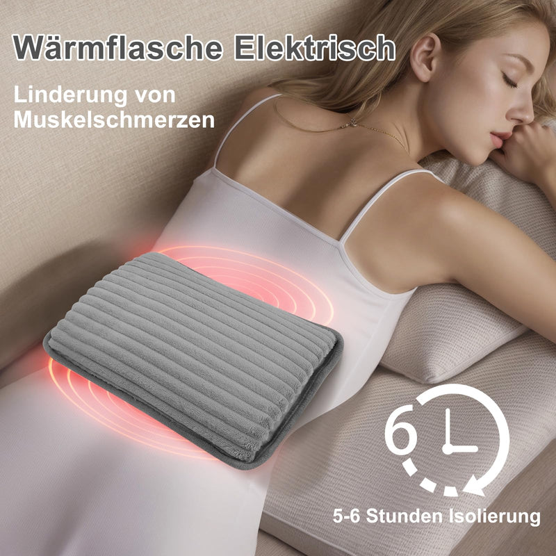 [Australia] - Electric hot water bottle, portable electric hot water bottle with soft cover, electric hot water bottle soothing warmth on the back, stomach, neck (grey, medium) grey 